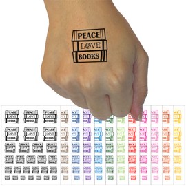 Peace Love Books Reading Stacked Temporary Tattoo Water Resistant Fake Body Art Set Collection - Dark Blue (One Sheet)