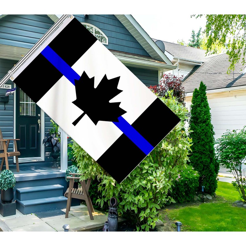 Black Canada Thin Blue Line Flag,3x5 FT Honoring Law Enforcement