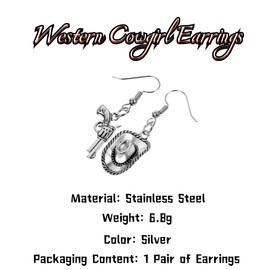 Ticome Western Cowgirl Earrings,Vintage Denim Ethnic Style Asymmetrical Earrings, Western Denim Themed Accessories, Stainless Steel Fashion Items for Rural Parties, Women's Jewelry Gifts