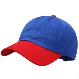 GADIEMKENSD Kids Plain Baseball Cap, Unconstructed Fit, Washed Cotton, 3-12 T, Blue / Red