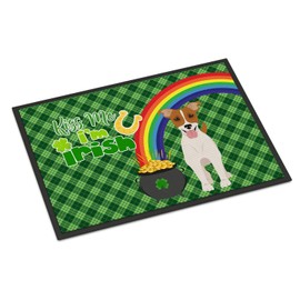 Caroline's Treasures WDK4852JMAT Brown White Smooth Jack Russell Terrier St. Patrick's Day Doormat 24x36 Front Door Mat Indoor Outdoor Rugs for Entryway, Non Slip Washable Low Pile, 24H X 36W