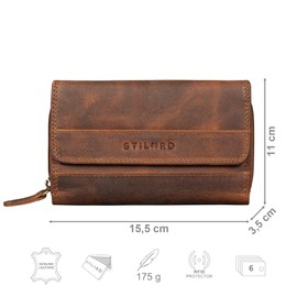 STILORD 'Lupa' timeless women's leather wallet, medium size, NFC and RFID protection wallet with press stud and extra coin compartment, leather wallet, Medium - Brown, coin purse