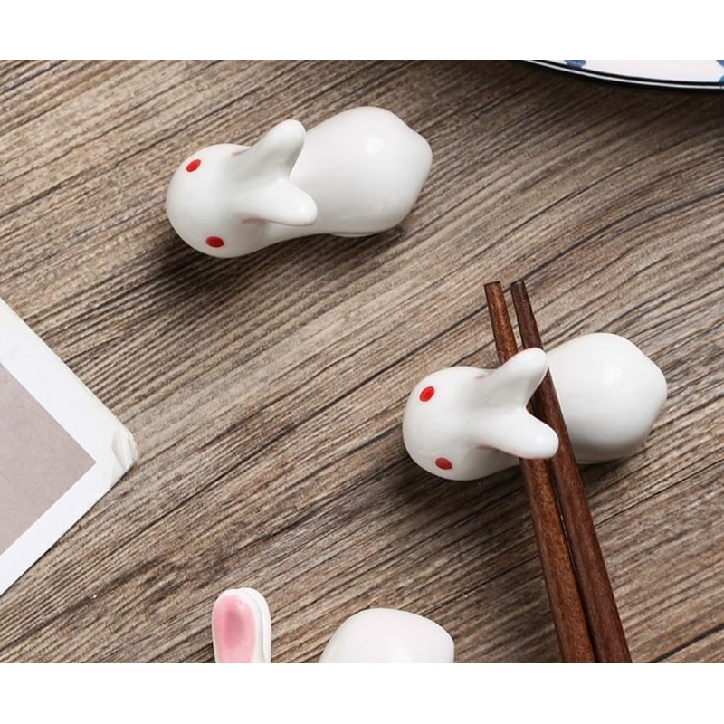 speed mao Cute Rabbit Ceramic Chopsticks Rest Caratory, Set of