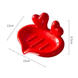 WAIT FLY Creative Heart to Heart Soap Holder Ceramic Soap Dish Self Draining Soap Holder Decorative Soap Dish-Red-1 PCS
