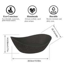 Concrete Fruit Bowl, Large Modern Meteorite Pattern Decorative Bowl for Kitchen Counter, Dining Table & Home Decor,Sturdy Centerpiece for Fruit, Keys, Candy, Unique Handmade Design (Black, 10.6")