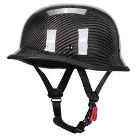 Vintage Motorcycle Half Helmet, Carbon Fiber Open Face Retro Motorcycle Helmets, German Style Half Shell Dot Helmet (Gloss Black,L)