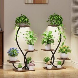 BACEKOLL Plant Stand Indoor with Grow Lights - 2 Pack Plant Shelf, Lighted Corner Plant Stands for Indoor Growing, 4 Tiered Metal Flower Holder, S-Shaped Decorative Shelves for Home, Hallway, Black