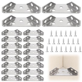 Boutihao Pack of 20 Stainless Steel Triangle Supports, Stainless Steel Furniture Construction Corner Connectors with 120 Screws for Reinforcement and Repair of Furniture such as Tables, Chairs and