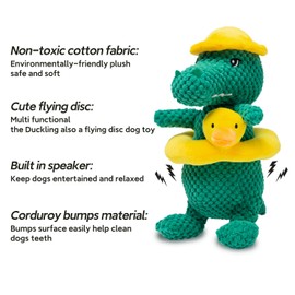 Edlike Squeaky Dinosaur Dog Toy - Multifunctional 2 in 1 Funny Plush Stuffed Animal Interactive Dog Toy Frisbee for Chewers Puppy Small Big Large Breed Dogs