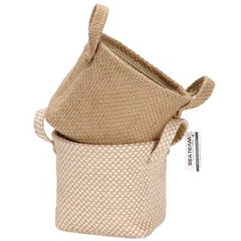 Sea Team Aufbewahrungskörbe Organizer Box Bins aus Jute und Baumwollleinen Faltbar mit Griff Dekorativ für Toilettenartikel Schreibwaren Kleinigkeiten Spielzeug Jewerly Farbe Beige 14 * 17 * 16CM 2PCS