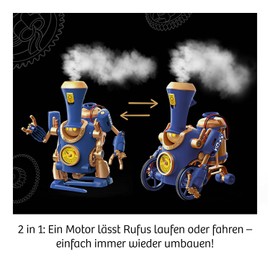 KOSMOS 621131 Rufus - Your Steam Robot, 3 Modes: Robot, Train, Steampunk Machine, with Ultrasonic Technology, Robot Toy for Children from 8-12 Years, Kit, Experiment Box, Mint