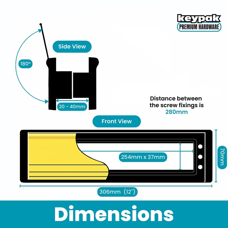 Keypak 12 inch (30.6cm) Door Letterbox - Fits 20-40mm Doors,