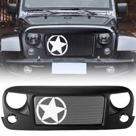 SUNPIE Front Grille Replacement Compatible with Jeep Wrangler JK JKU Unlimited 2007-2018 2 Doors/4 Doors, Automotive Grilles Mesh ABS Grille