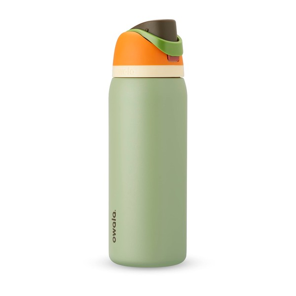 Owala FreeSip - Botella de agua aislada de acero inoxidable con pajita para deportes y viajes, sin BPA, 32 onzas, naranja/verde (Camo Cool)