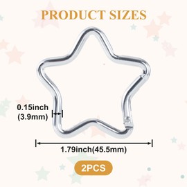 Isslly 2 PCS Star Carabiners, Zinc Alloy Heavy Duty Star Shaped Keychain Clip, Carabiner Clip for Camping, Hiking, Fishing - Silver