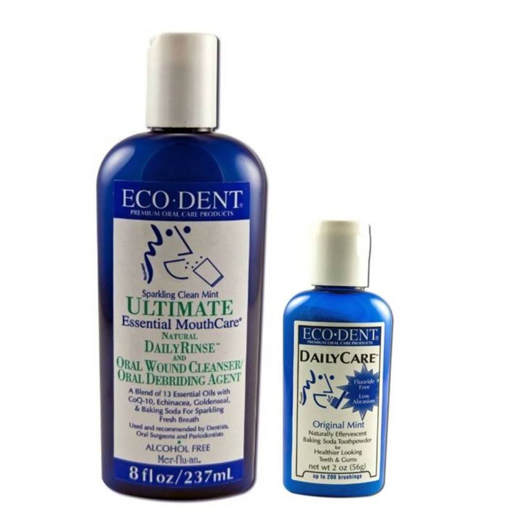 Eco-Dent Premium Oral Care Mint Rinse and Toothpowder Bundle