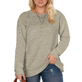 DOLNINE Plus Size Crewneck Sweatshirts Oversized Solid Color Autumn Tops Khaki 26W