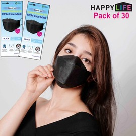 FLEXMON (30PCS) Good Day KF94 Black Face Masks, 4-Layer Filters Breathable Comfortable Nose, Made in Korea.