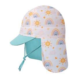 Baby Girls Sun Hat 100% Cotton Flap Hat,Baby Toddler Infant Beach Hats with Neck Protection,Summer Beach Essentials for Baby Kids,Rainbow,1-3 Years