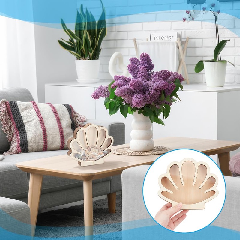 NBEADS Seashell Display Box, Shell Shaped Wooden Shell Display Case