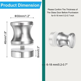 sourcing map Glass Door Handles, Round Sliding Shower Doors Knob Single Side Pull Handles with Screw Hardware Replacement Parts for 6-18mm Bathroom Glass Door（Matte Silver，Umbrella Type）