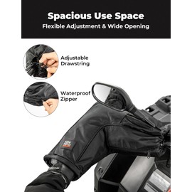 KEMIMOTO ATV Gloves, Touch-Friendly Bag Front Wind-Breaking Guard Motorcycle Snowmobile Muffs Compatible with Sportsman Scrambler FourTrax Grizzly Bicycle (Black)