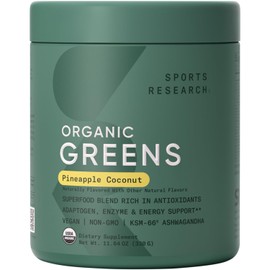 Sports Research® Polvo de Superalimento de Verduras Orgánicas con Spirulina, Clorela, Adaptógenos, Enzimas, Probióticos y 8 Vitaminas B para el Apoyo al Intestino y al Estado de Ánimo* - Vegano, Sin
