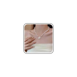 Xmsrn Vintage White Camellia Flower Necklace Boho Pearl Chain Necklace Pearl Choker Necklace White Camellia Flower Necklace for Women
