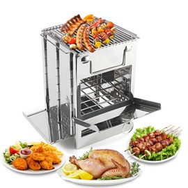 Portable Stainless Steel Outdoor Charcoal Grill, Folding with Cooking Grates and Shelves,Small BBQ Grill for Outdoor Cooking Backyard Camping Picnics Beach,7.9 x 7.9 x 10.7 IN