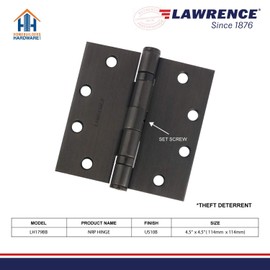 Standard Weight Oil Rubbed Bronze Finish Ball Bearing Commercial Steel Butt Hinge 4.5 x 4.5 LH179BB-10B ANSI/BHMA Certified and Fire Rated Hinge 3 Pack