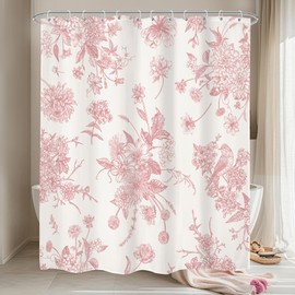 LIGHTINHOME Pink Floral Shower Curtain 54Wx78H Inches Single Standing Small Flower Boho Farmhouse Rustic Blossom Vintage Elegant Cloth Fabric Waterproof Polyester Bathroom Home Decor Set with Hooks