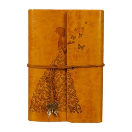 ANCLLO A6 Vintage-Leder-Tagebuch, Spiralbindung, Skizzenbuch, nachfüllbar, Reisetagebuch, blanko, personalisiertes Ringbuch-Tagebuch für Frauen und Mädchen, Geschenke (gelb)