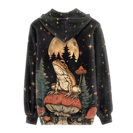 Showudesigns Mushroom Frog Zip Up Jackets for Women Hooded Sweatshirts Athletic Zipper Hoodies Plus Size 2XL Long-Sleeve Fall Clothes Lightweight Pullover Tops Y2K Outfits Activewear