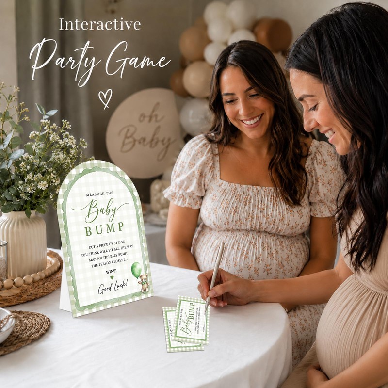 Green retro plaid Theme Baby Shower Games, Measure the Baby