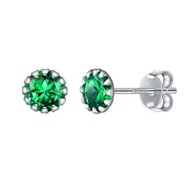 ChicSilver Round May Birthstone Stud Earrings for Women Small Gemstone Emerald Earrings Stud Hypoallergenic 925 Sterling Silver Cubic Zirconia Earrings for Sensitive Ear Birthday Jewelry