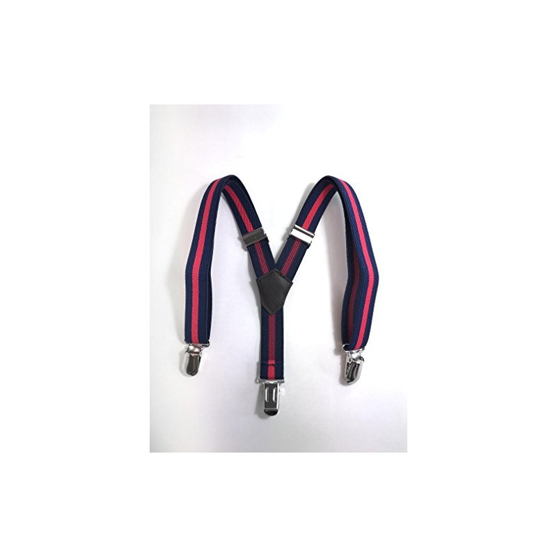 Imai Company Suspenders, S, Kids (Border), Navy Blue x Red,