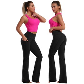 BUBBLELIME 29"/31"/33"/35" 4 Styles Women's Bootcut Yoga Pants Tummy Control - Side Pockets_Black XS_31" Inseam