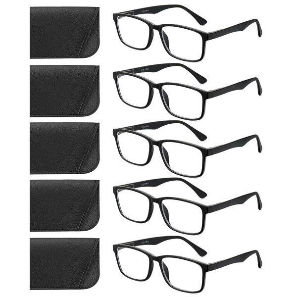JOLISU Reading Glasses for Men & Women, 5 Pack Black