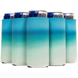 QualityPerfection Slim Can Cooler Sleeves, Beer/Energy Drink Pattern Skinny 12 oz Neoprene Coolie, Thermocoolers for 12 oz Tall Skinny Beverage - 6 Pack (Sandy Beach Ombre)