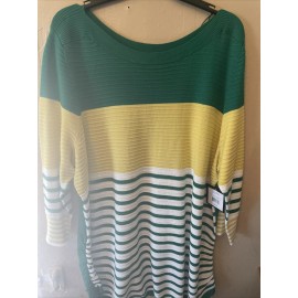 A and I Womens Green Striped Sweater Size 2X