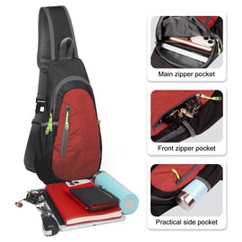 TITECOUGO Small Sling Bag Lightweight Crossbody Bag for Women Men Hiking Backpack Travel Shoulder Bag Chest Daypack for Gym Work Casual Cycling Outdoor Sports Black Red