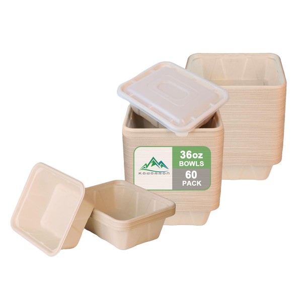 Kaderron 36 oz 60 Pack Large Paper Bowls with Lids,