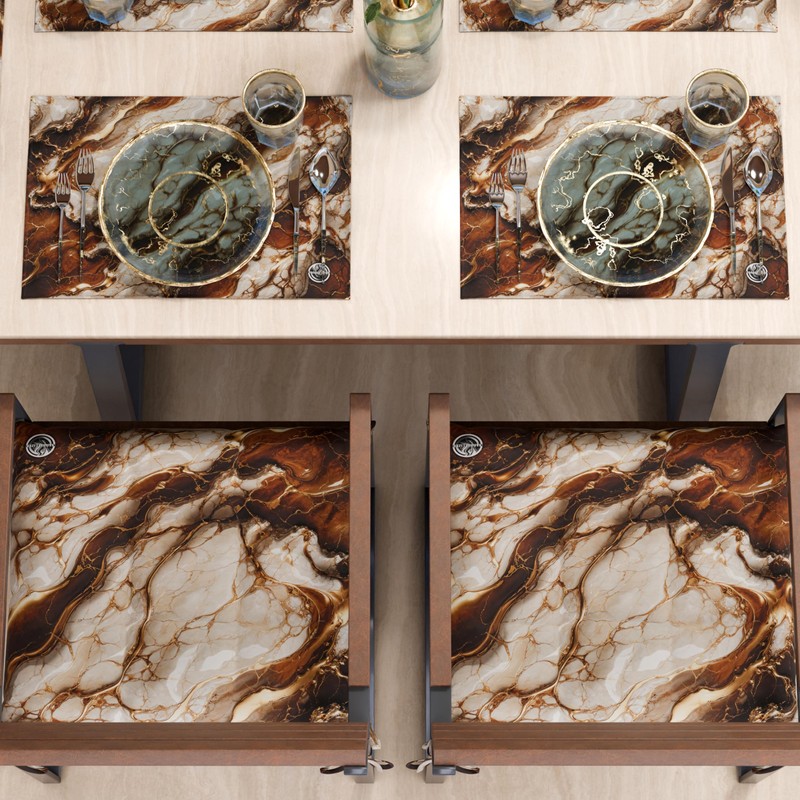 MARBLELIZED - Washable American Placemats, Brown Marble Effect Fabric Placemats,