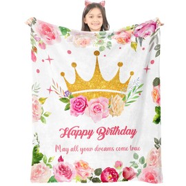 Gifts for Girls Crown Flowers Blanket Soft Blanket with Romantic Crown Flowers Birthday Gifts for Daughter for Lover for Adult and Teen Dreams Come Ture Birthday Presents for Girls 40''x50''