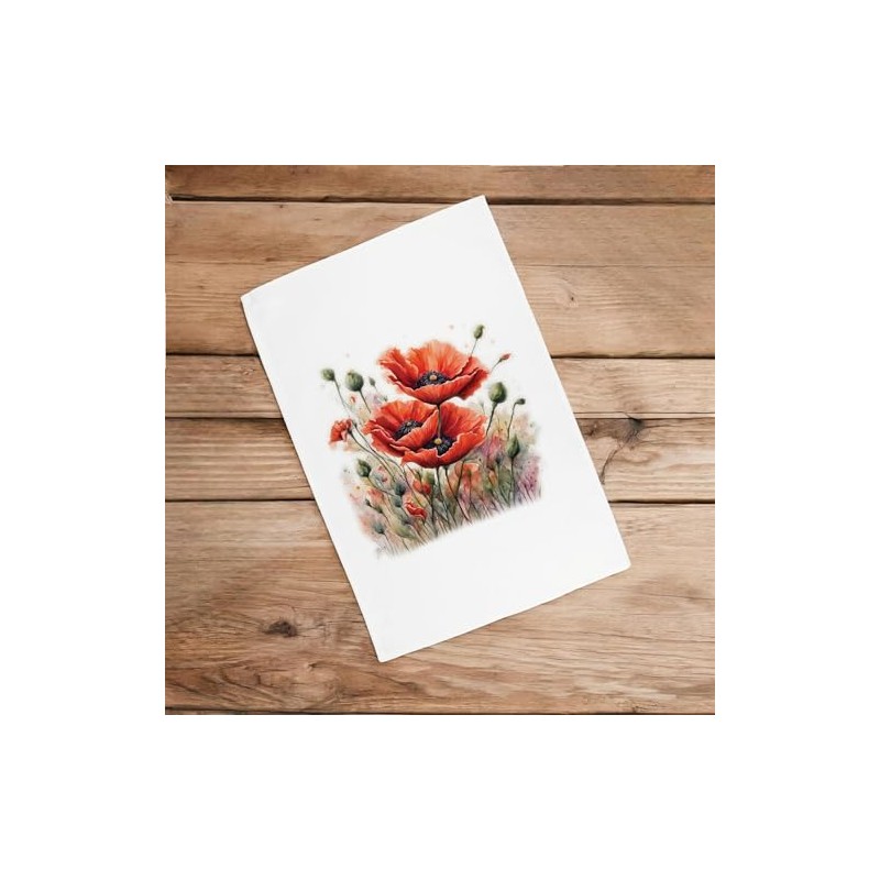 Purely Home Floral Poppies Tea Towel - Watercolour Garden Flowers