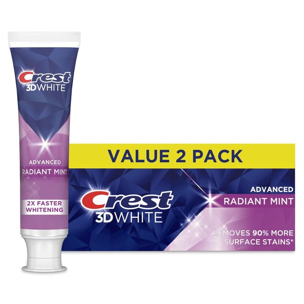 Crest 3D White Advanced Teeth Whitening Toothpaste, Radiant Mint, 3.3