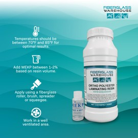 Fiberglass Warehouse Polyester Laminating Resin - Quart Kit- Marine Grade - Catalyst Included- Fiberglass, Boat Repair, Decks, RV, Auto, General Purpose