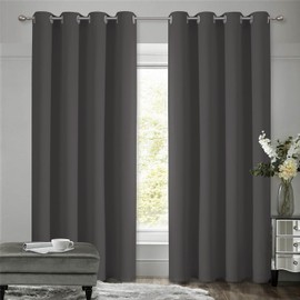 VEHEDE Thermal Curtain, Cold Protection Curtains with Eyelets, Living Room, Soundproofing, Blackout Curtains, Window, Heat-Insulating Curtains, Opaque, 183 cm Long, H 183 x W 117 cm, Dark Grey, Set of