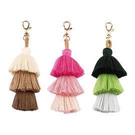 KBRPEY Pack of 3 Key Chains Bohemian Retro Fashion Bag Pendant with Tassels Cute for Girls Decorations Suitable for Gift, multicoloured