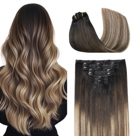COOKAYU Clip in Hair Extensions 120g 7Pcs 20 Inch Natural Black to Dark Brown and Caramel Blonde Clip in Hair Extensions for Women(#1B/4/27-20Inch)